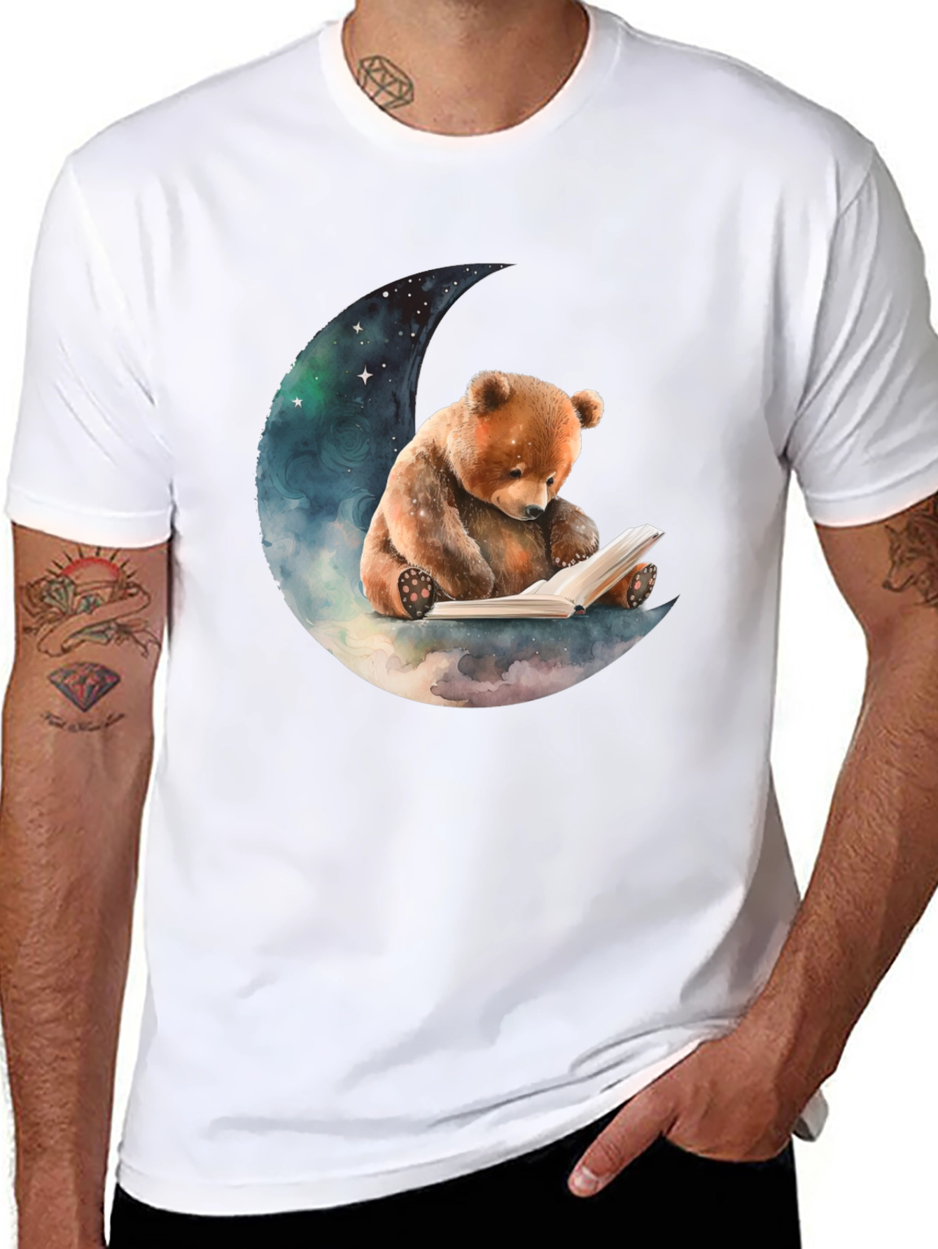 Bear Reading on Moon T-Shirt