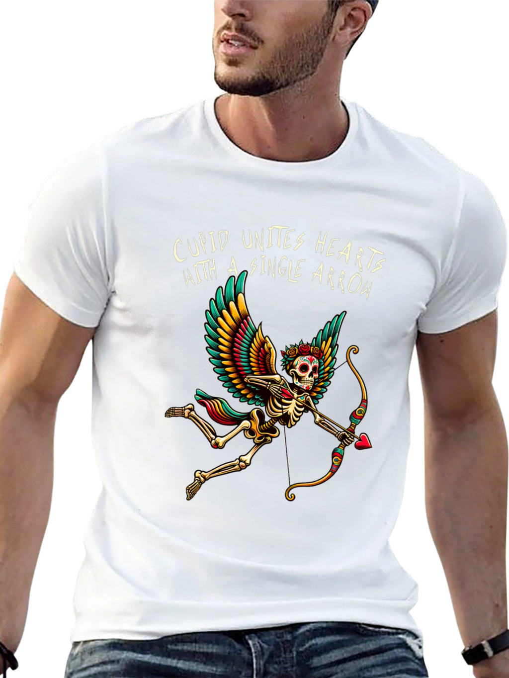 Cupid Skeleton Graphic Tee - Unique Valentines Day Shirt