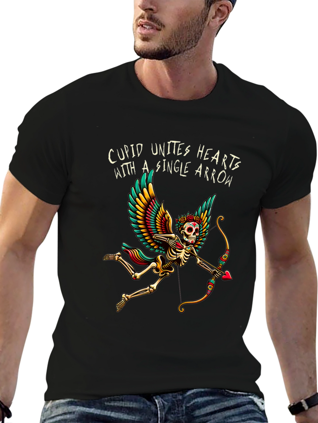 Cupid Skeleton Graphic Tee - Unique Valentines Day Shirt