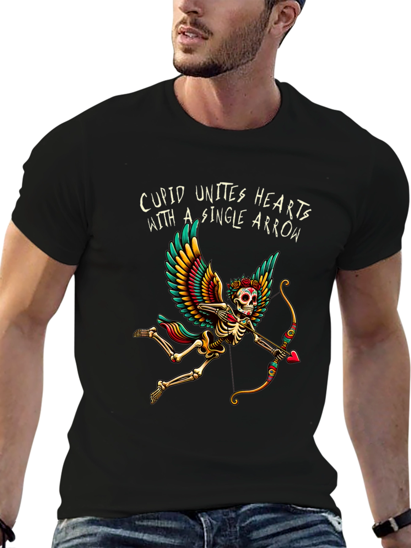 Cupid Skeleton Graphic Tee - Unique Valentines Day Shirt