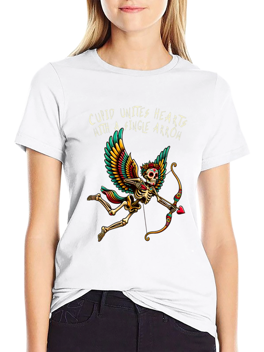 Cupid Skeleton Graphic Tee - Unique Valentines Day Shirt