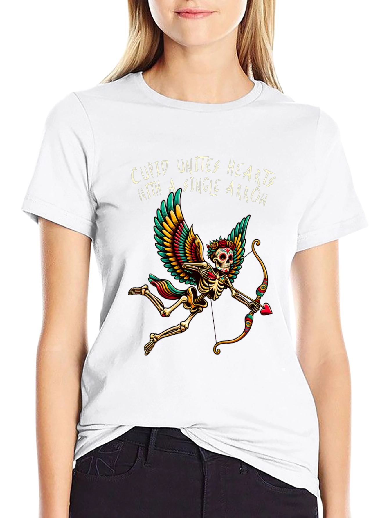 Cupid Skeleton Graphic Tee - Unique Valentines Day Shirt