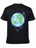 Earth Cartoon Graphic Black T-Shirt