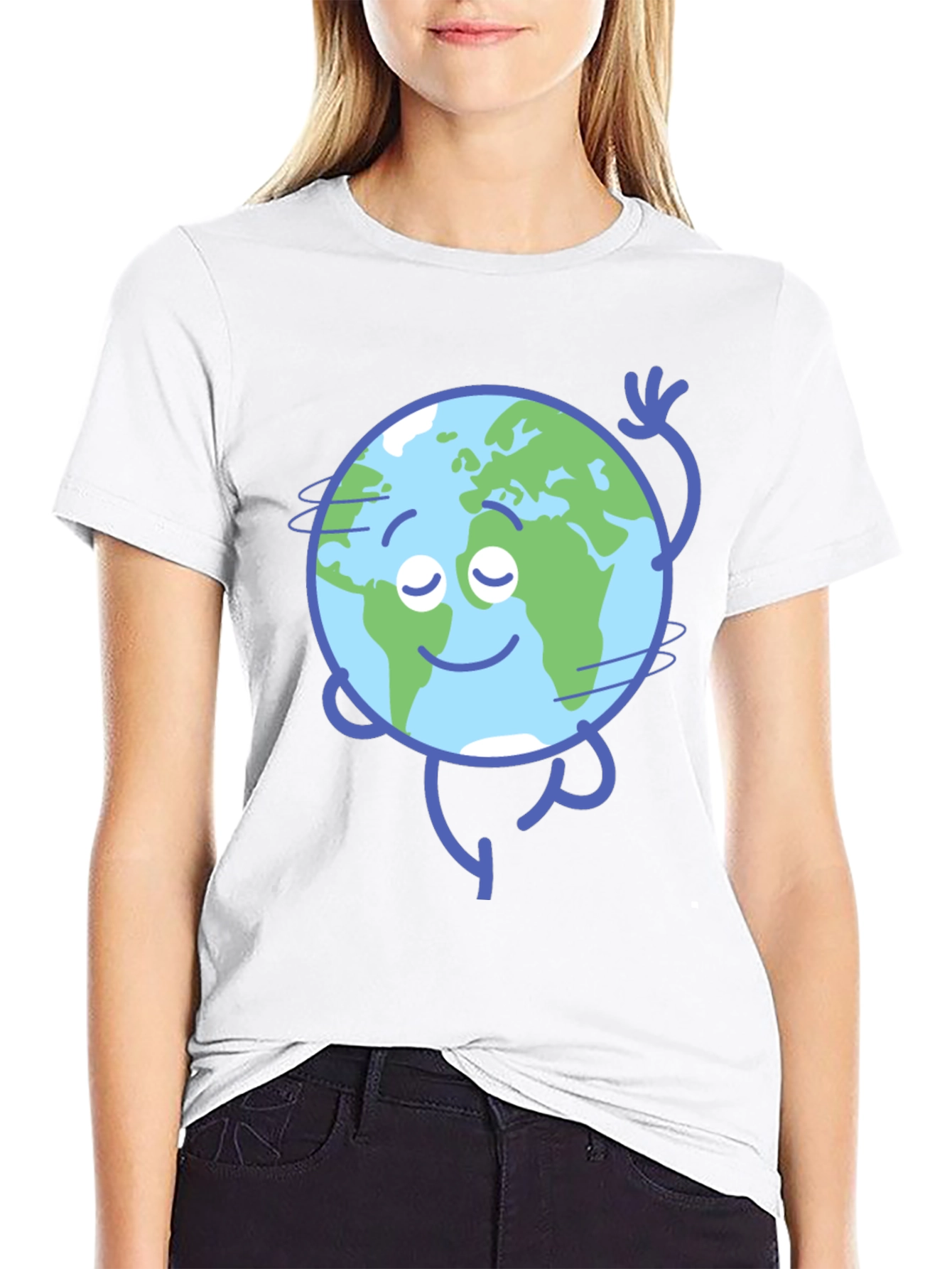 Earth Cartoon Graphic Black T-Shirt