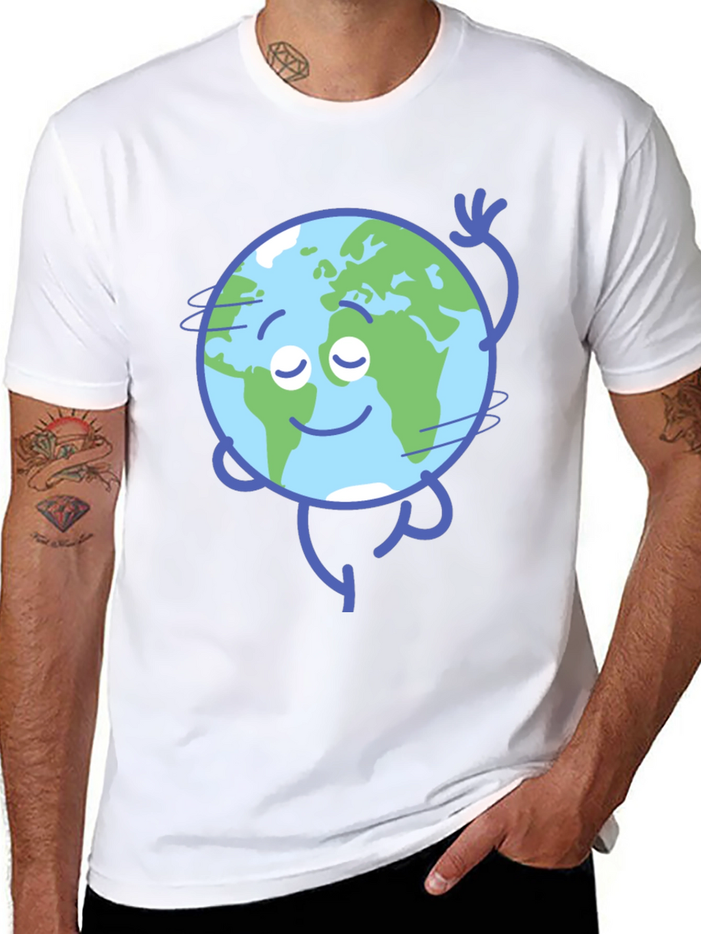 Earth Cartoon Graphic Black T-Shirt