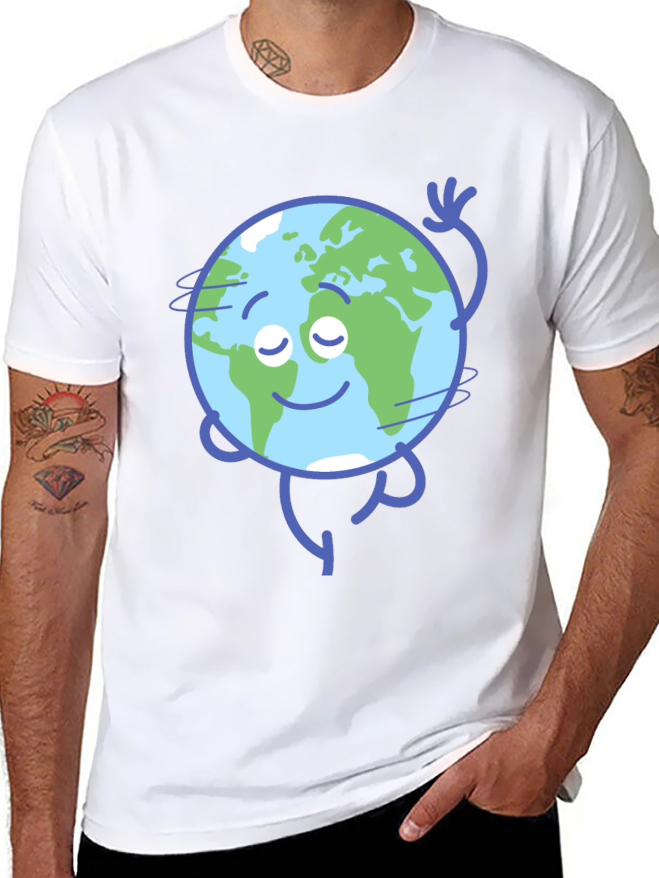Earth Cartoon Graphic Black T-Shirt