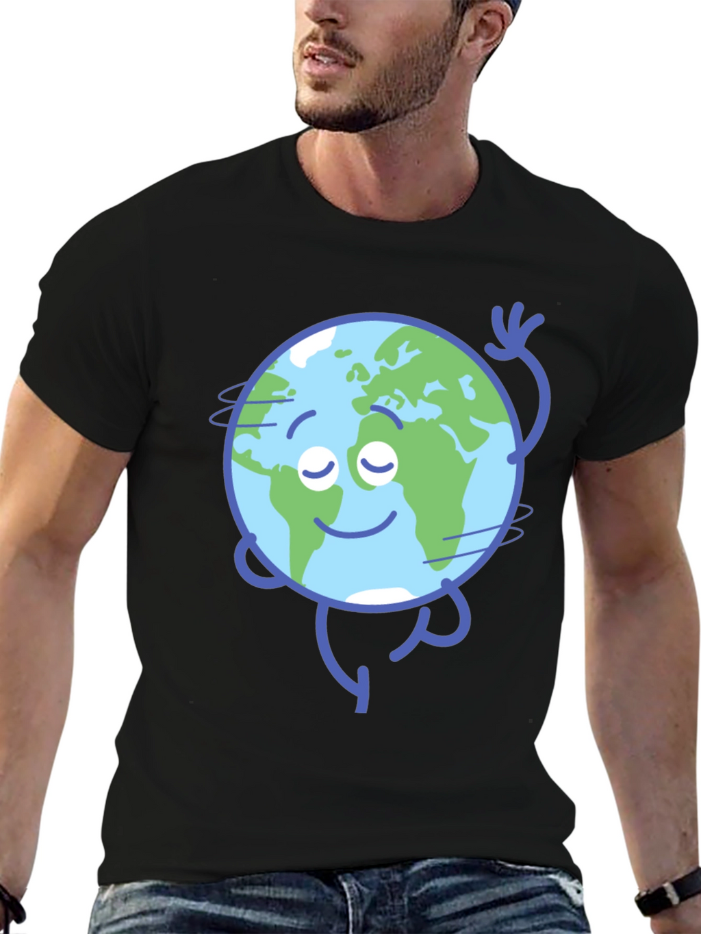 Earth Cartoon Graphic Black T-Shirt