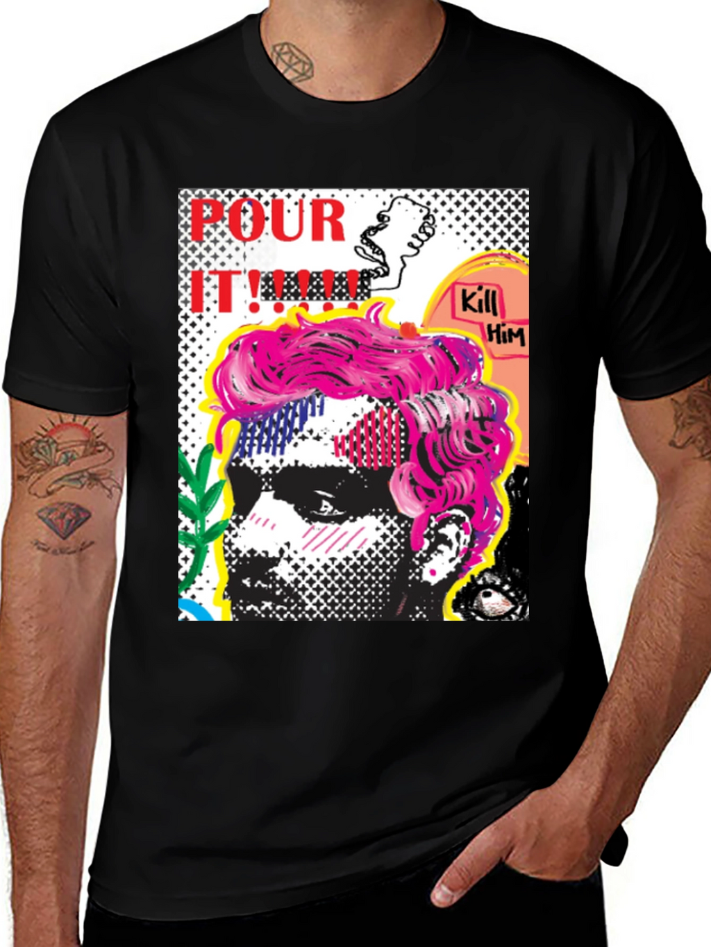 Edgy Pop Art Graphic Print Mens T-Shirt