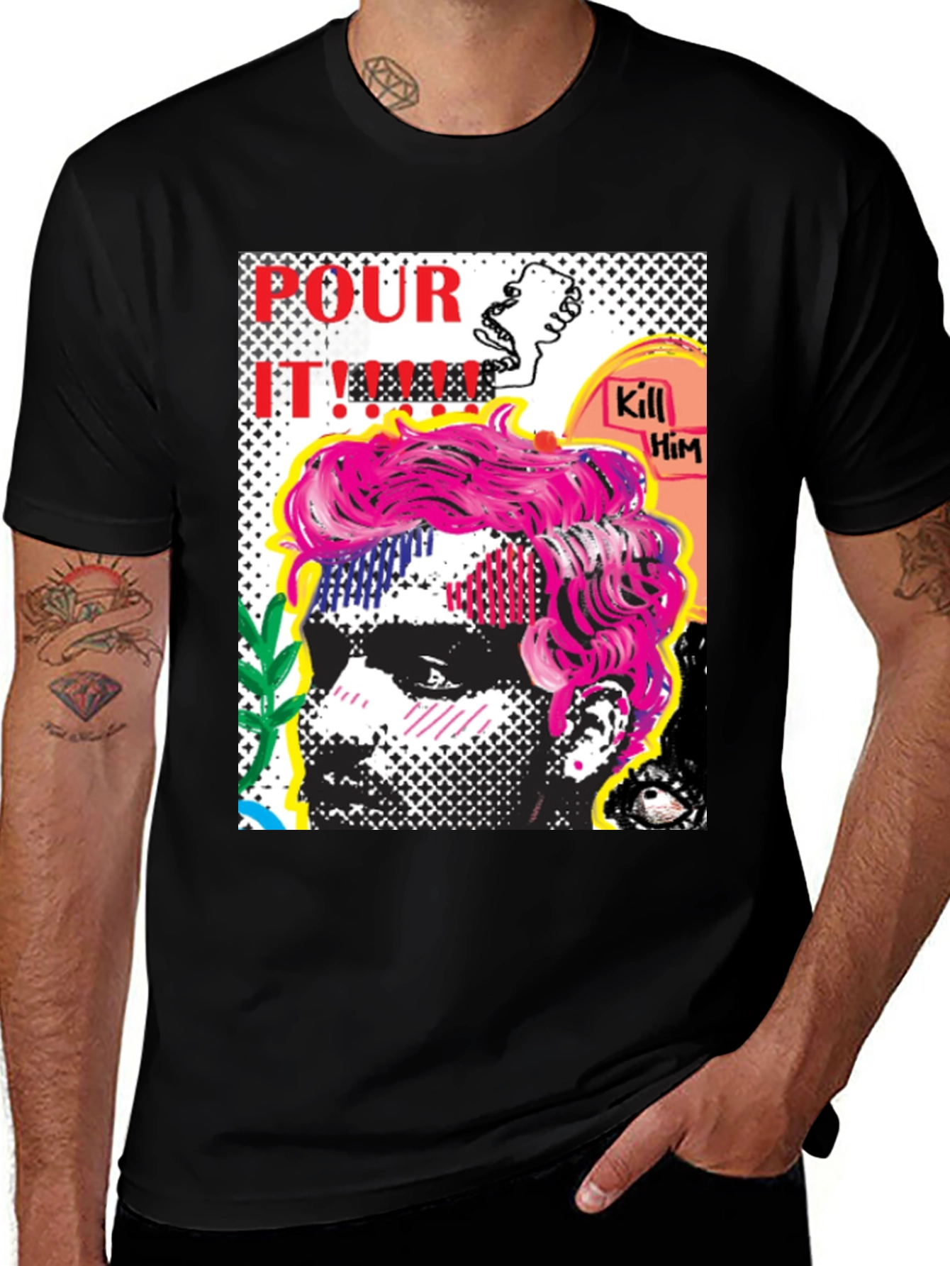Edgy Pop Art Graphic Print Mens T-Shirt