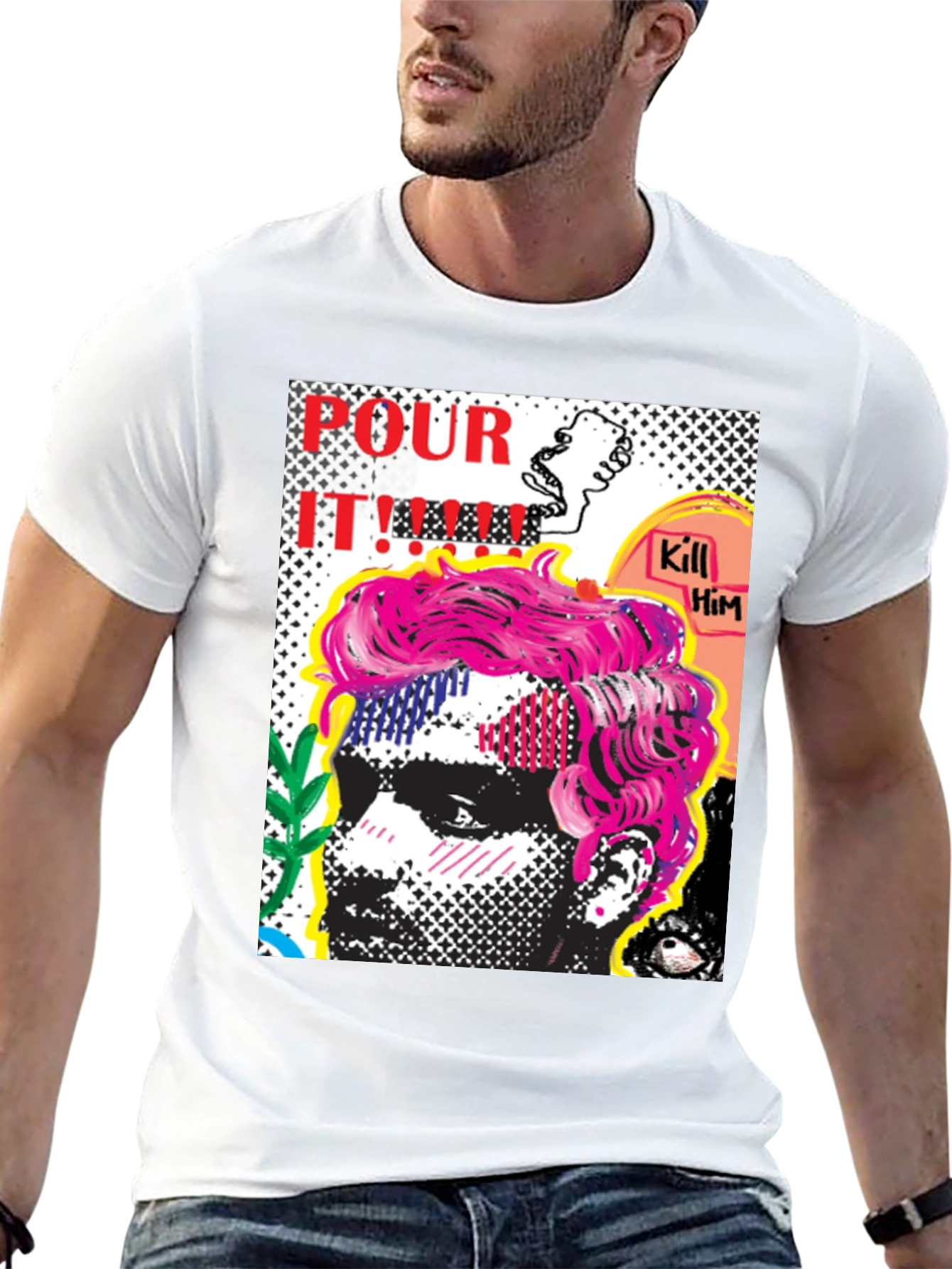 Edgy Pop Art Graphic Print Mens T-Shirt