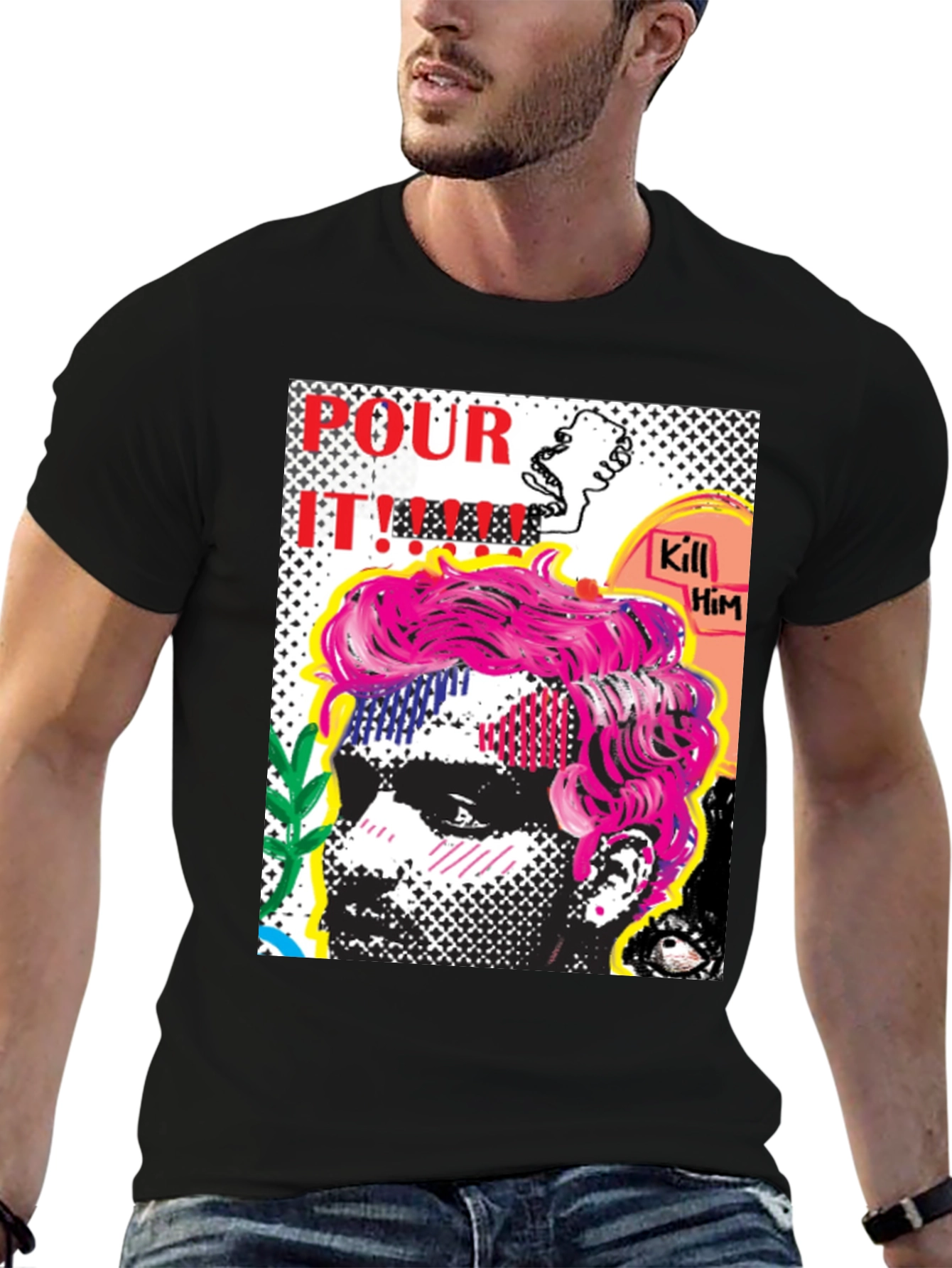 Edgy Pop Art Graphic Print Mens T-Shirt