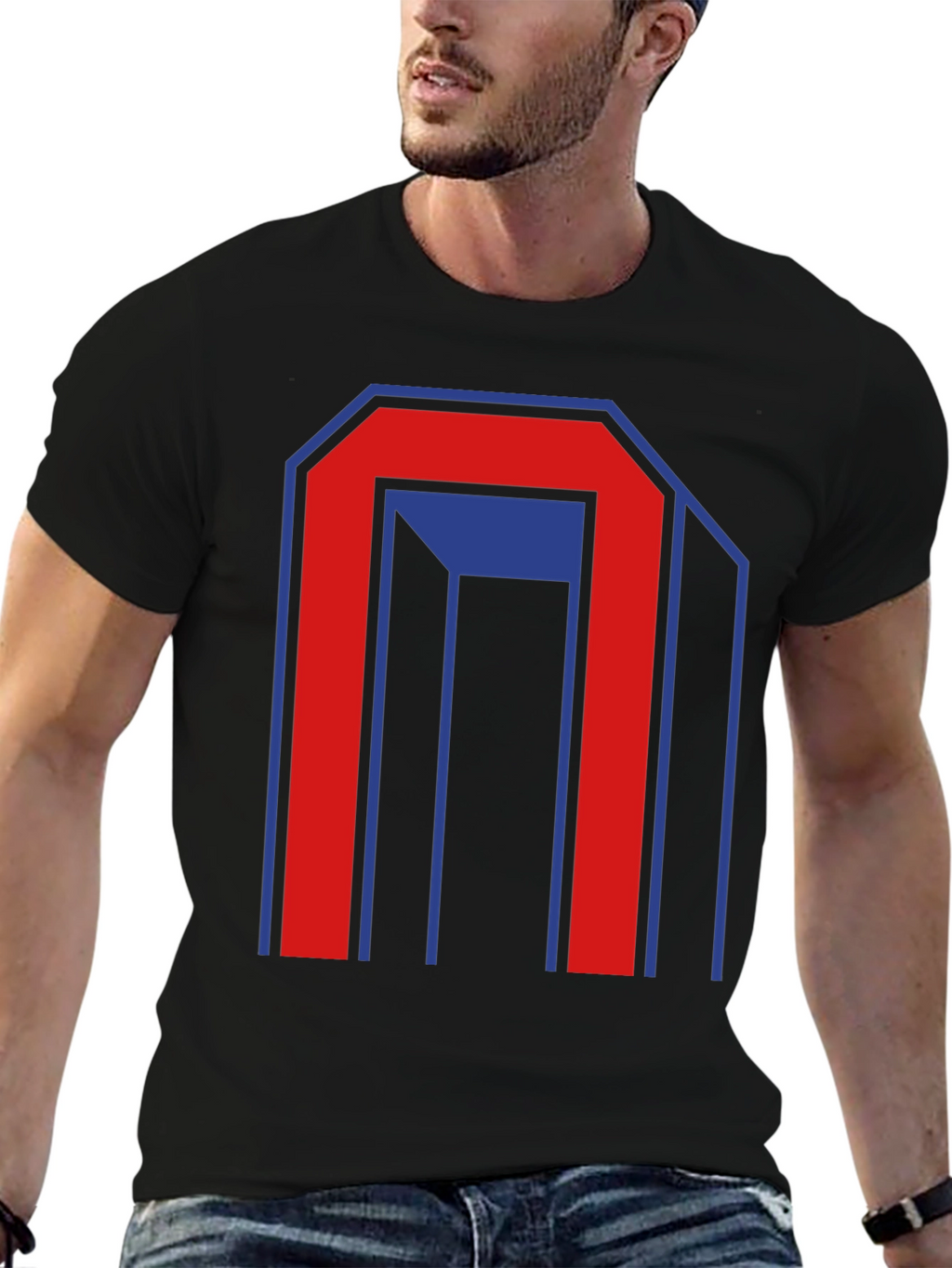 Geometric Graphic Print Mens Black T-Shirt