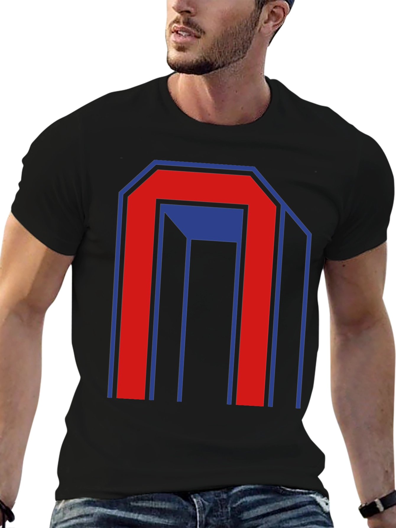Geometric Graphic Print Mens Black T-Shirt