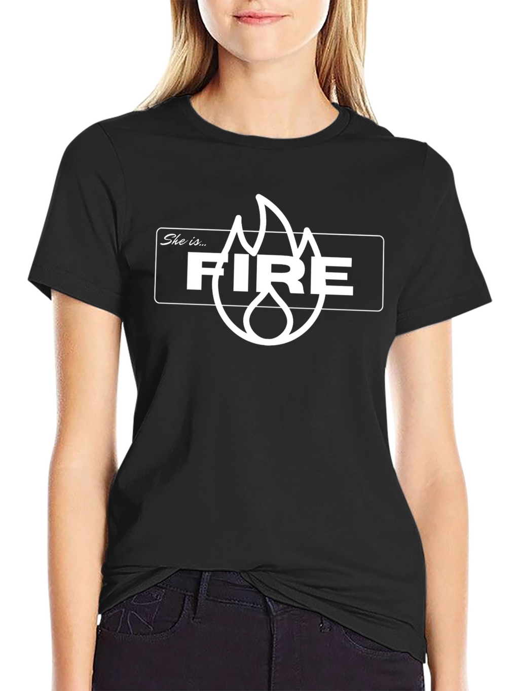 She is Fire - Graphic Print Black T-Shirt