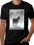 Horse Graphic Tee - Black Cotton Casual T-Shirt