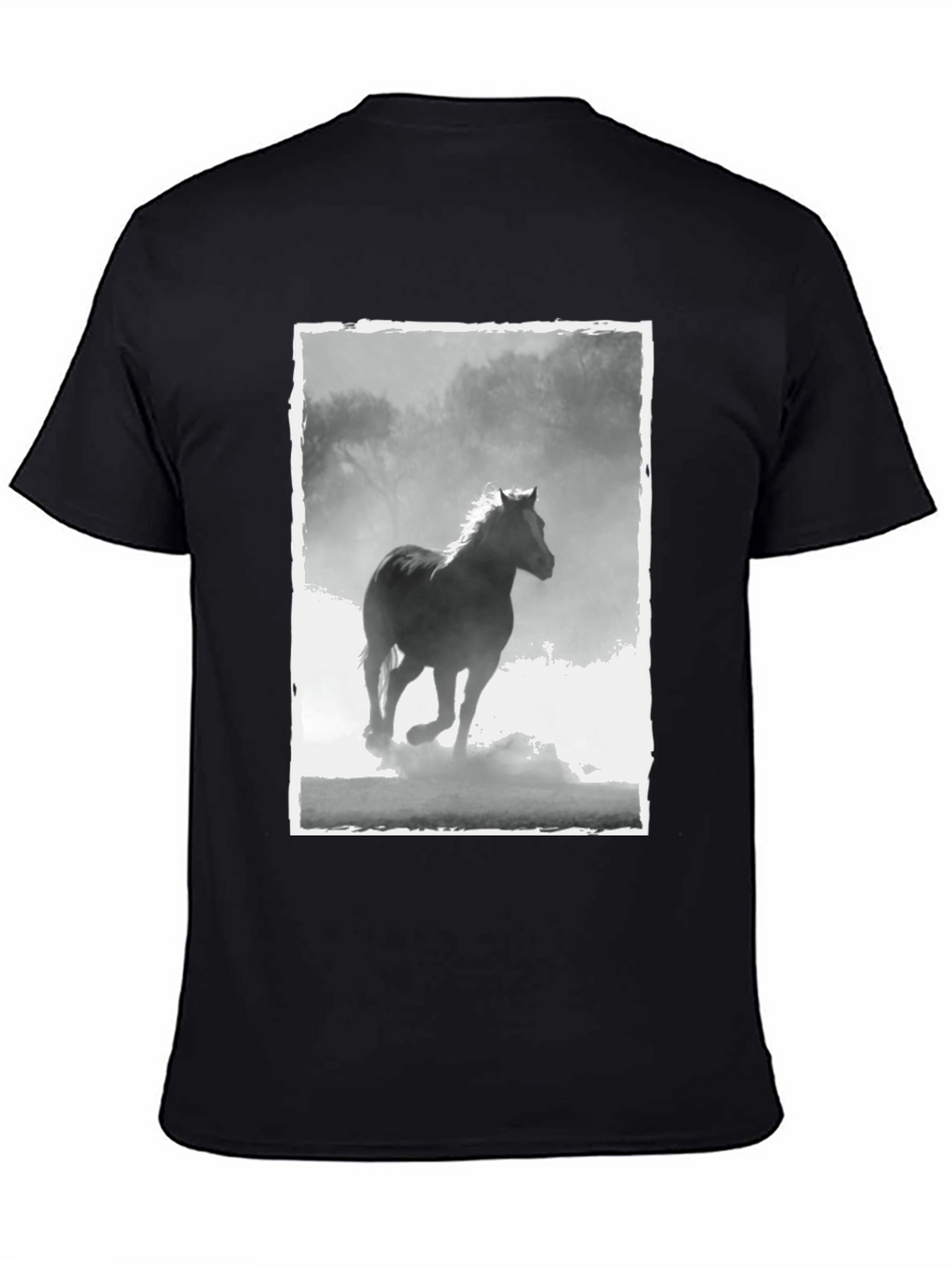 Horse Graphic Tee - Black Cotton Casual T-Shirt