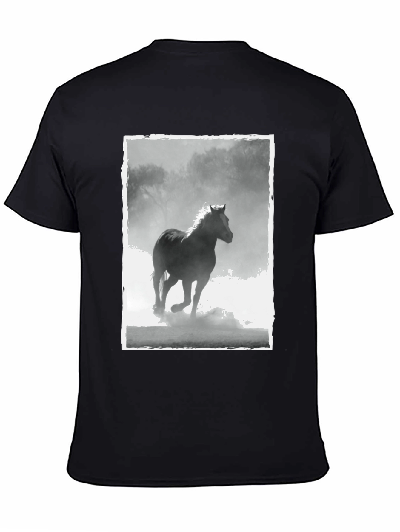 Horse Graphic Tee - Black Cotton Casual T-Shirt