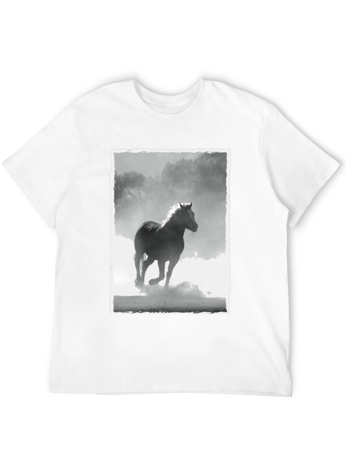 Horse Graphic Tee - Black Cotton Casual T-Shirt