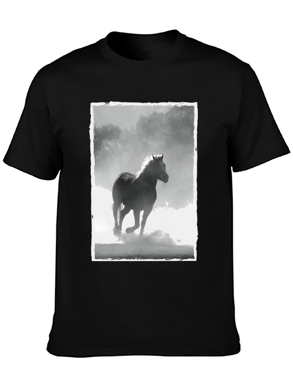 Horse Graphic Tee - Black Cotton Casual T-Shirt