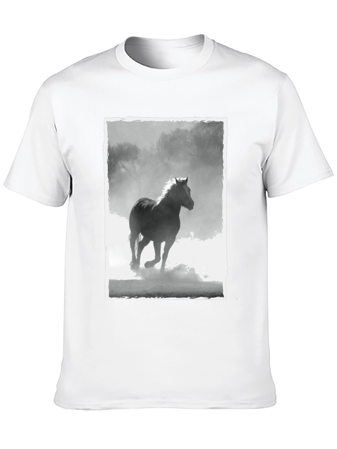 Horse Graphic Tee - Black Cotton Casual T-Shirt