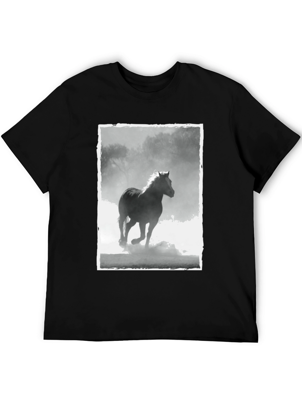 Horse Graphic Tee - Black Cotton Casual T-Shirt
