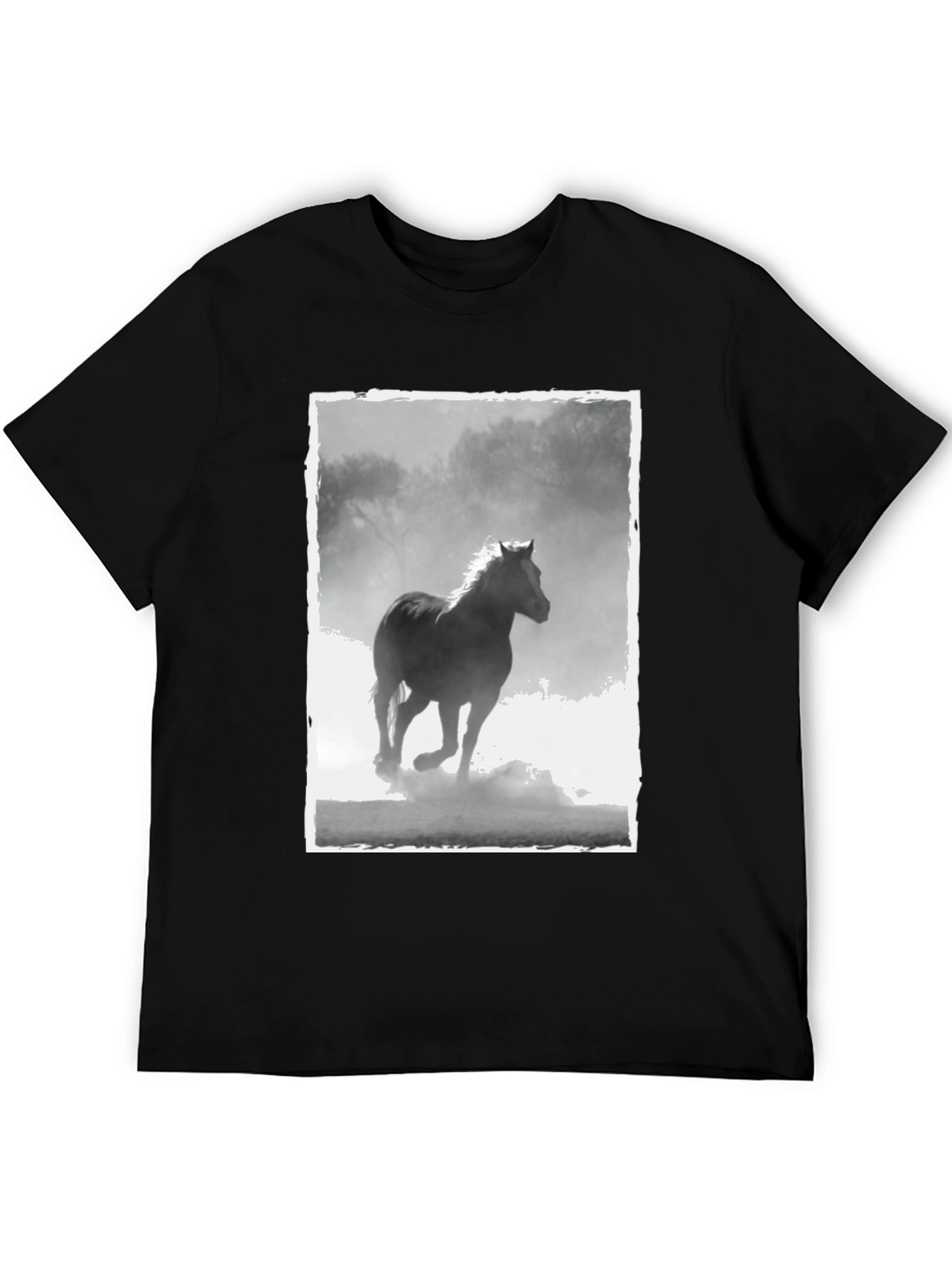Horse Graphic Tee - Black Cotton Casual T-Shirt