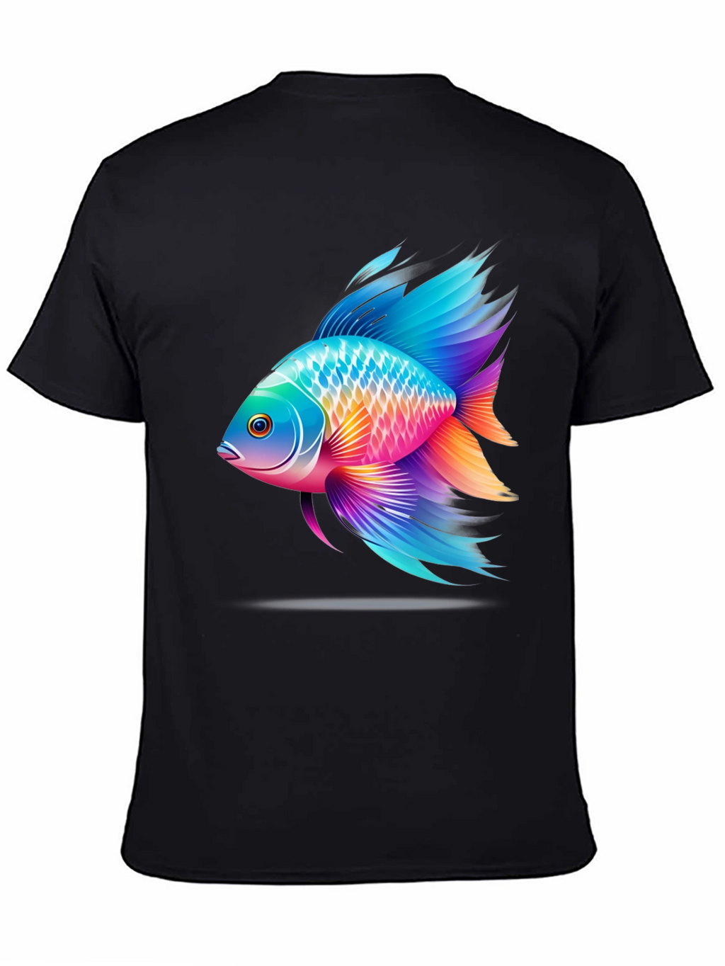 Vibrant Fish Graphic T-Shirt - Black Cotton Blend