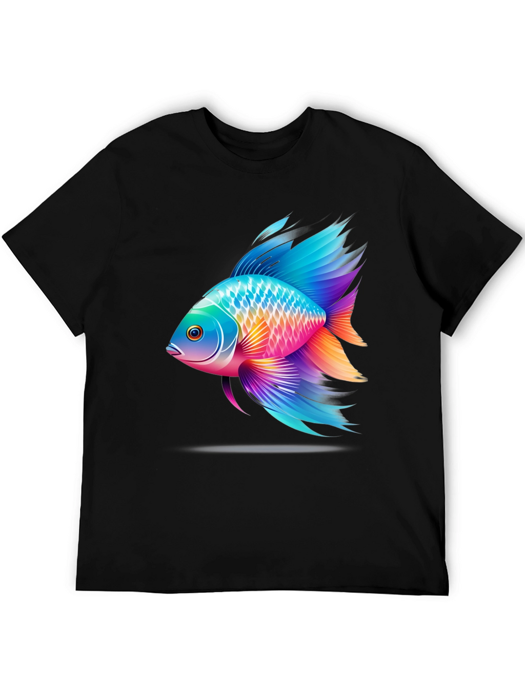 Vibrant Fish Graphic T-Shirt - Black Cotton Blend