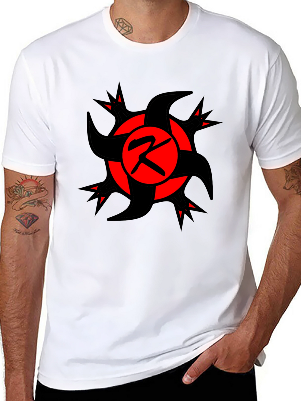 Bold Graphic Tee: Red & Black Emblem T-Shirt