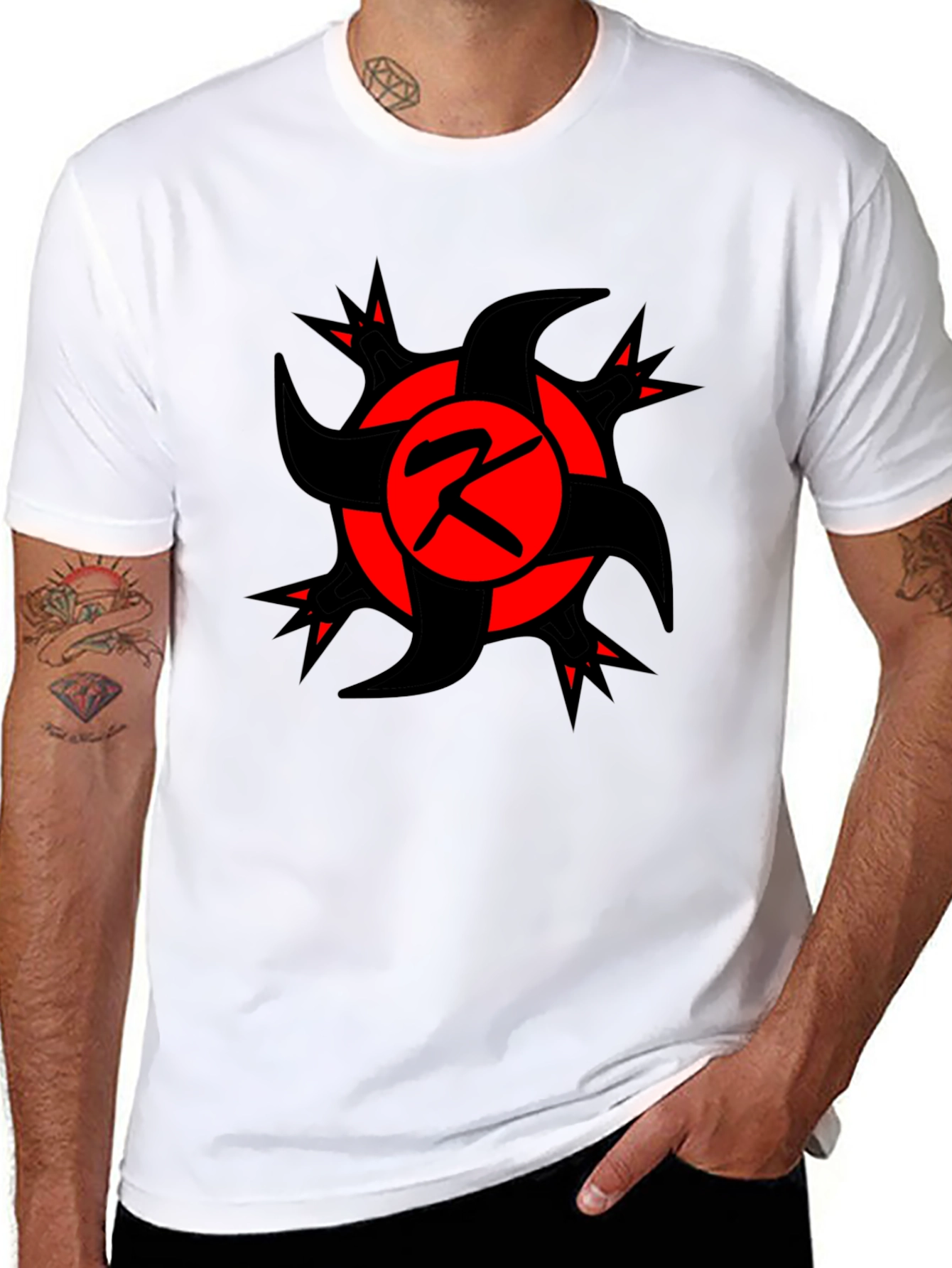 Bold Graphic Tee: Red & Black Emblem T-Shirt