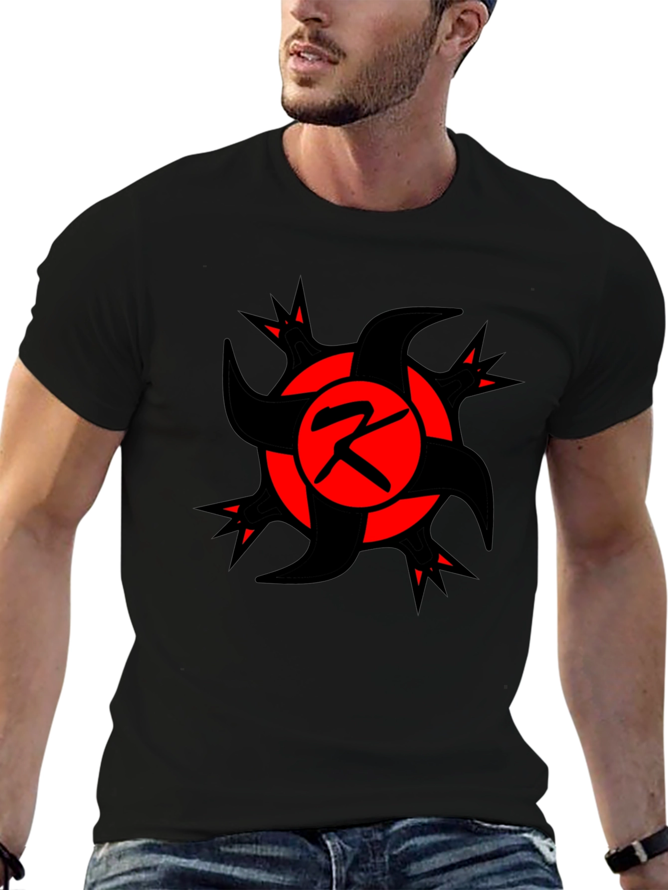 Bold Graphic Tee: Red & Black Emblem T-Shirt