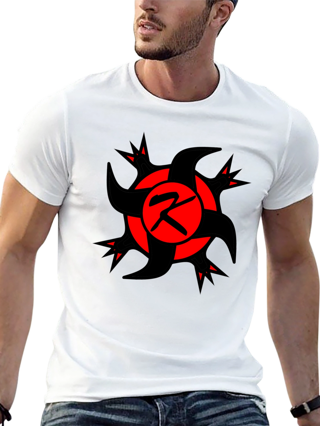 Bold Graphic Tee: Red & Black Emblem T-Shirt