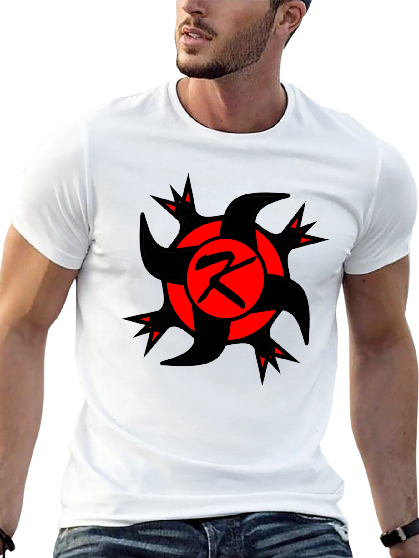 Bold Graphic Tee: Red & Black Emblem T-Shirt