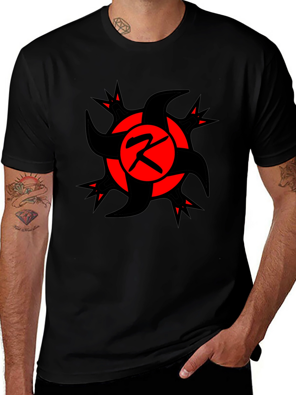 Bold Graphic Tee: Red & Black Emblem T-Shirt