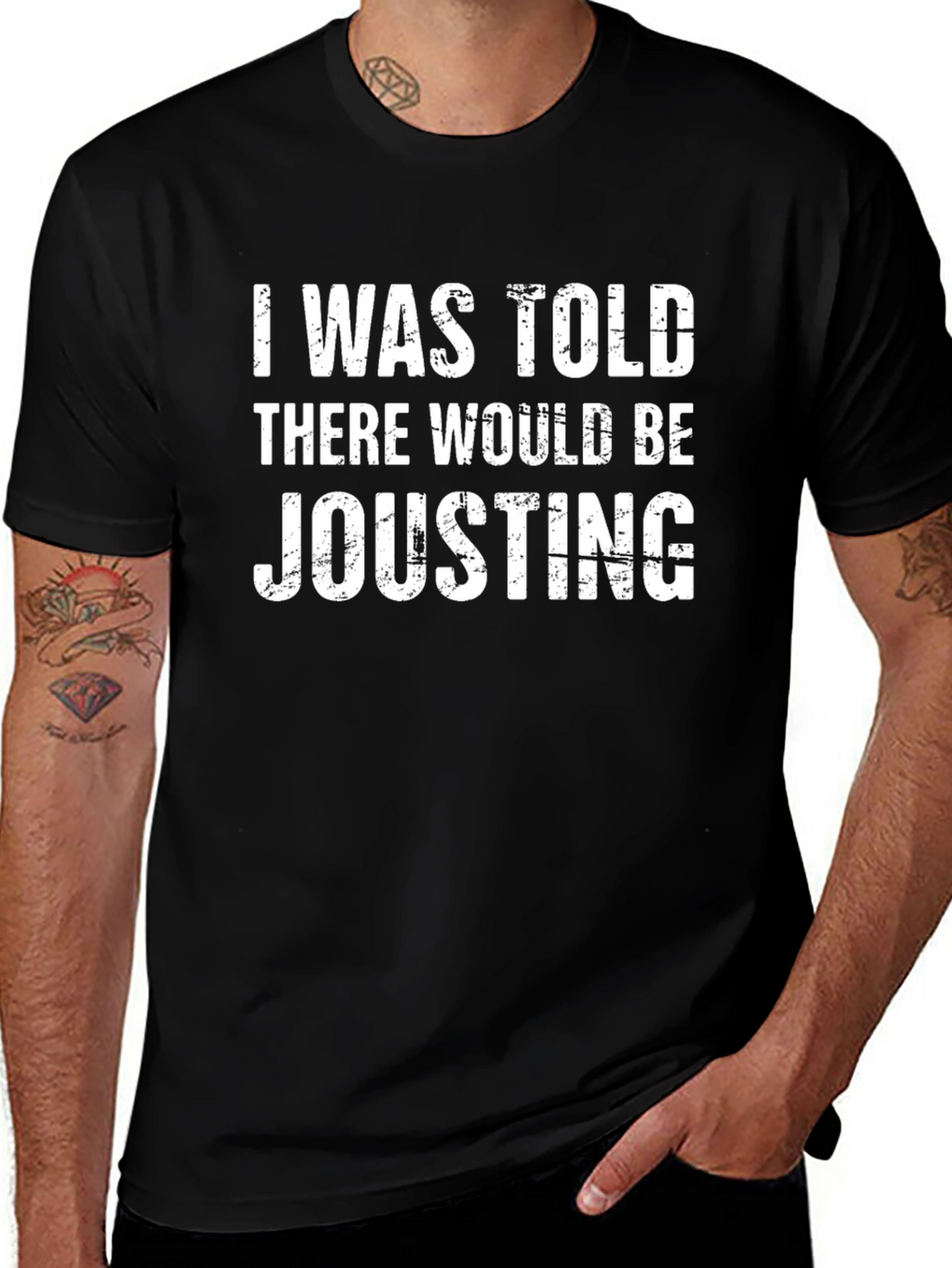 Humorous Jousting Graphic T-Shirt - Black