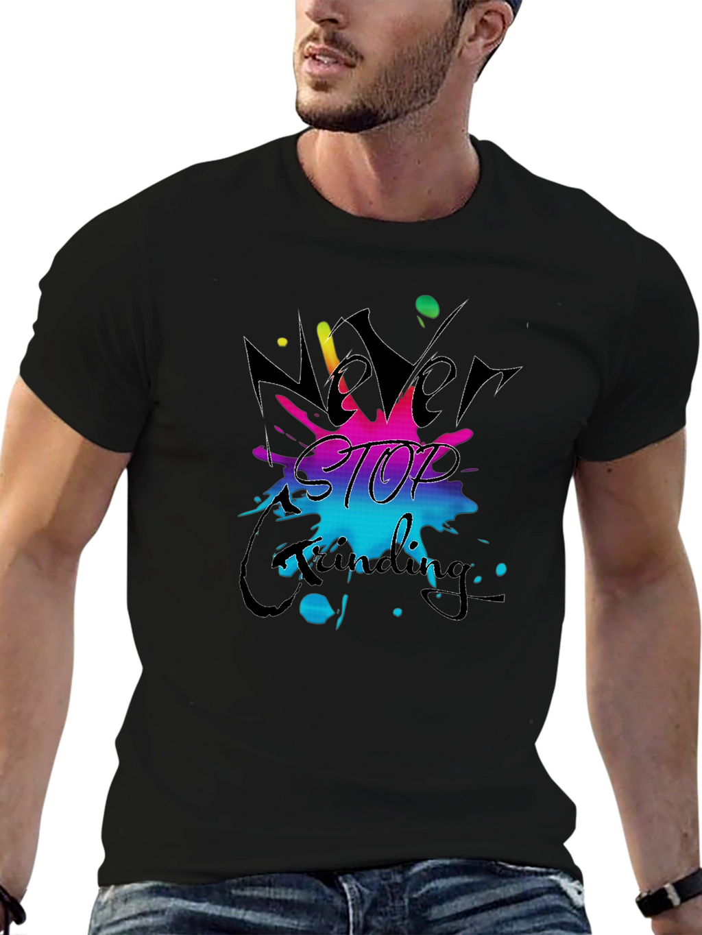 Never Stop Grinding Black T-Shirt
