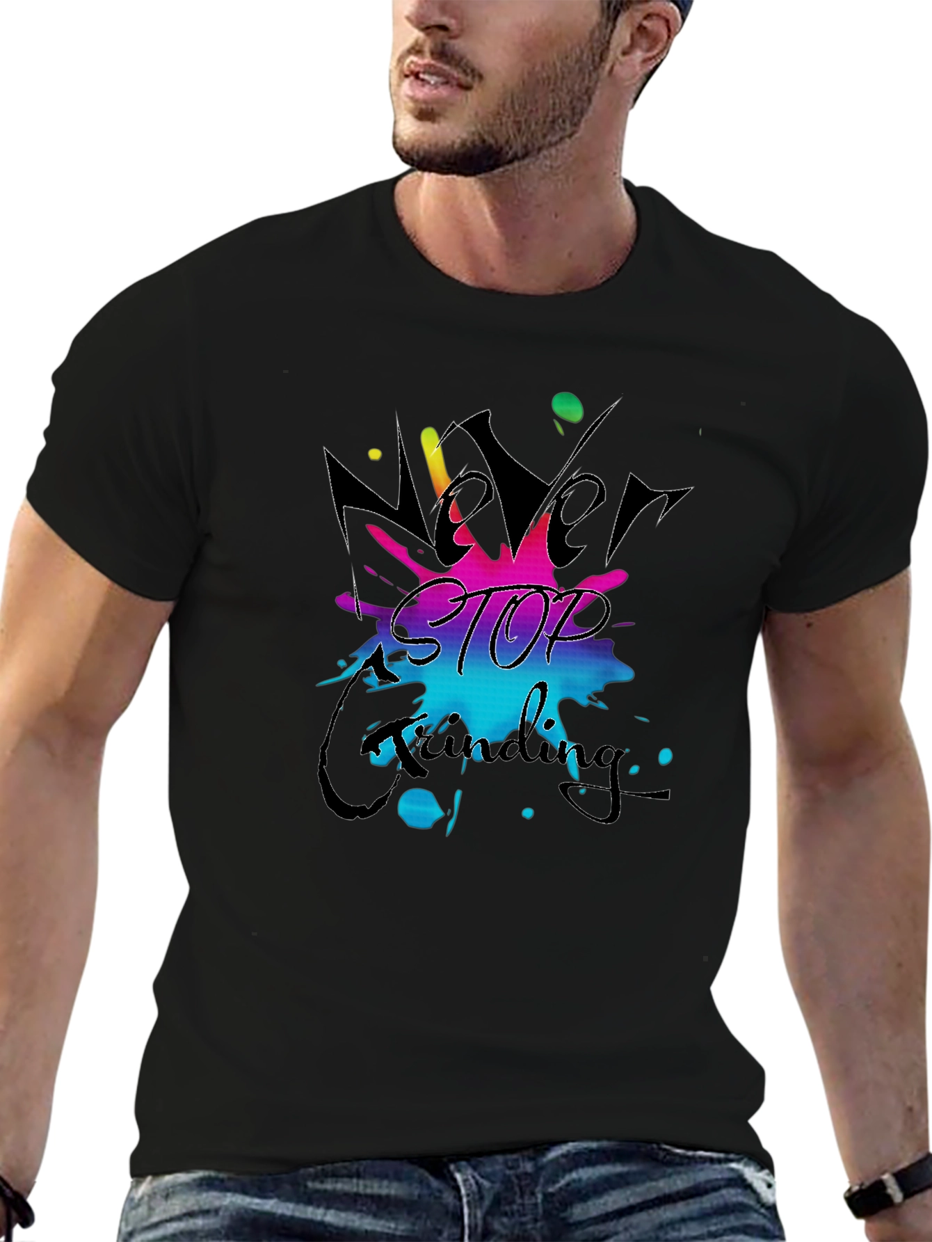 Never Stop Grinding Black T-Shirt