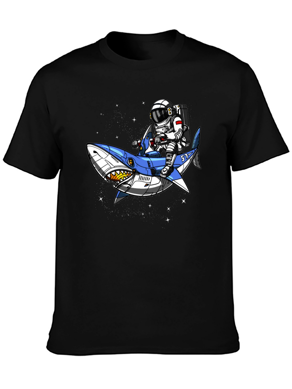 Astronaut Shark Rider Graphic Tee - Black