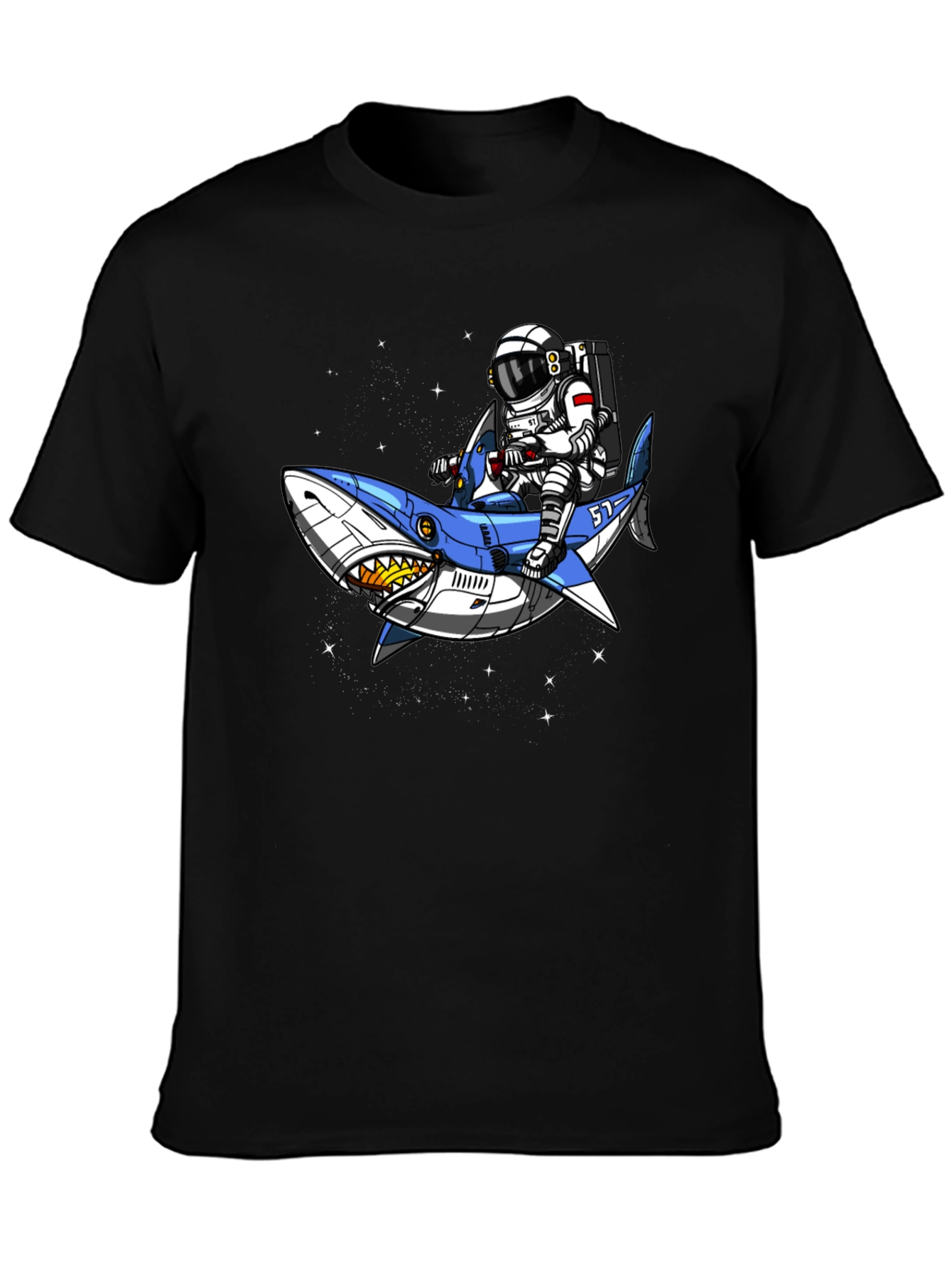 Astronaut Shark Rider Graphic Tee - Black