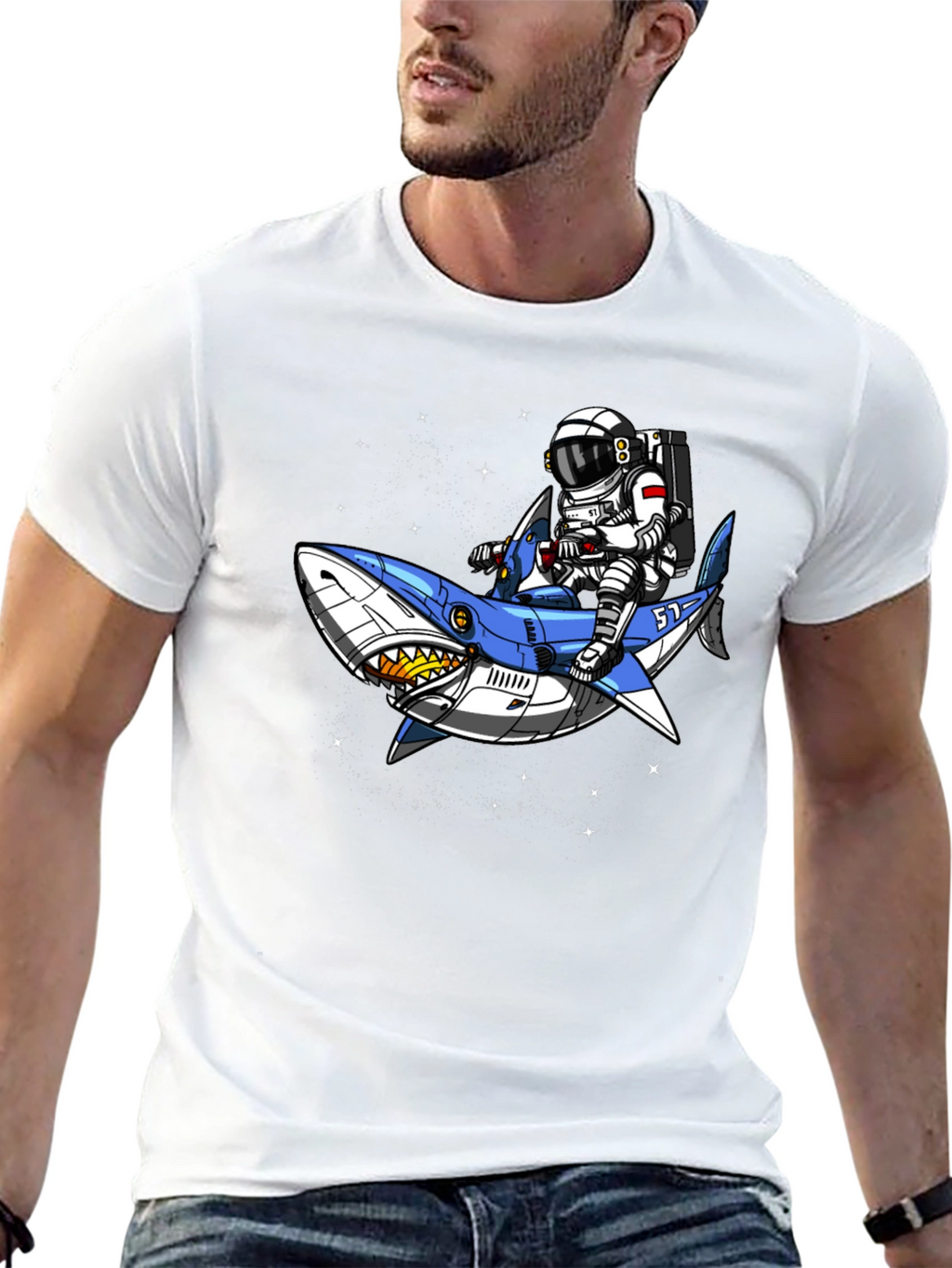Astronaut Shark Rider Graphic Tee - Black