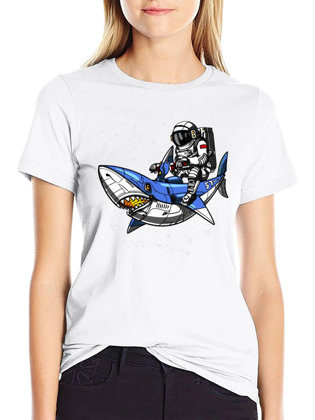 Astronaut Shark Rider Graphic Tee - Black