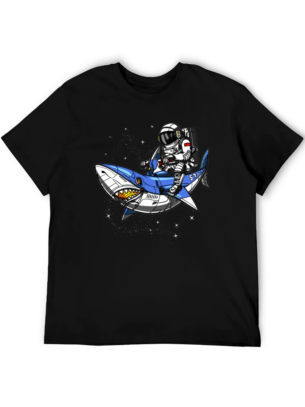 Astronaut Shark Rider Graphic Tee - Black