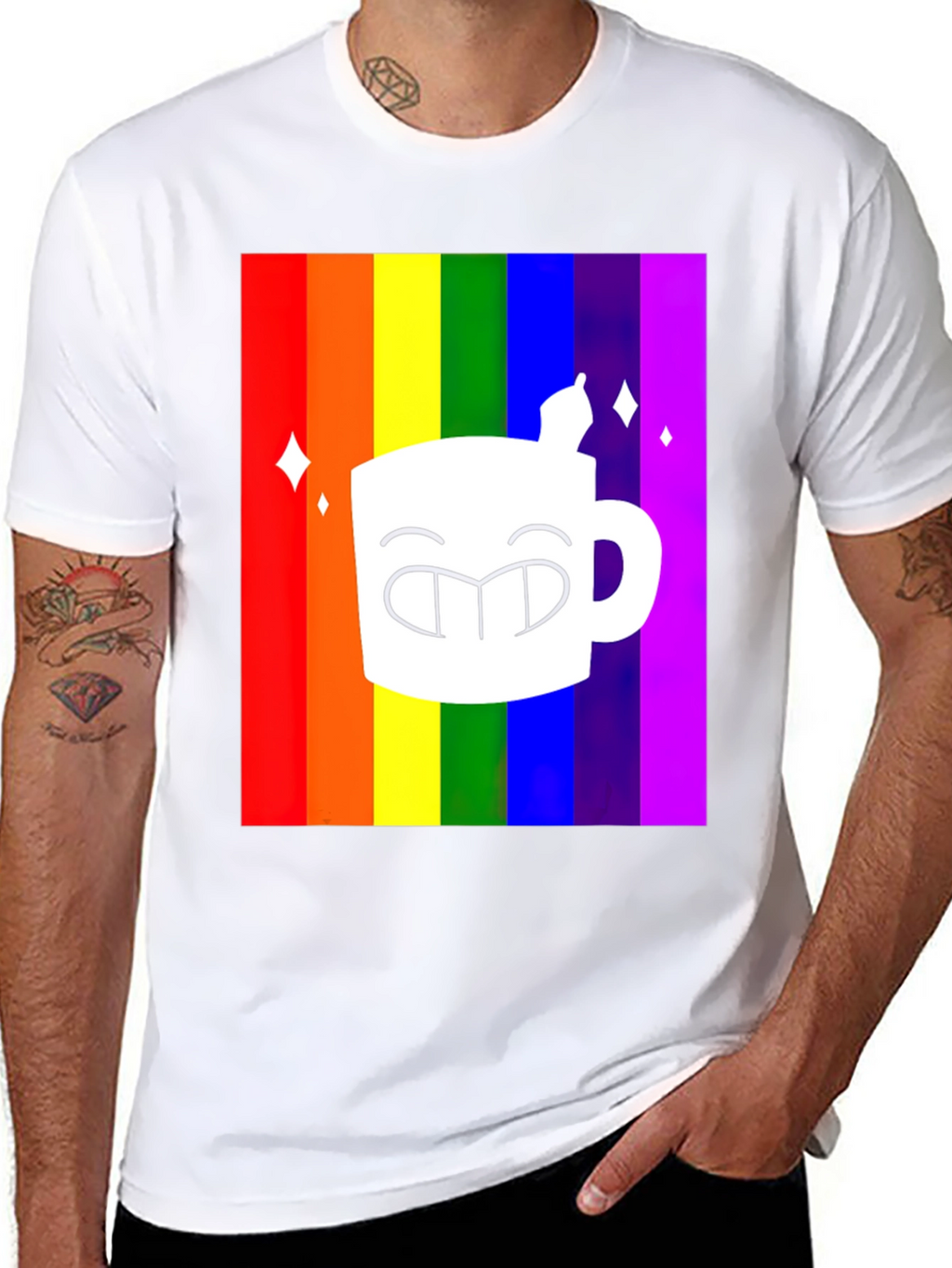 Rainbow Coffee Mug Graphic Tee - Black T-Shirt