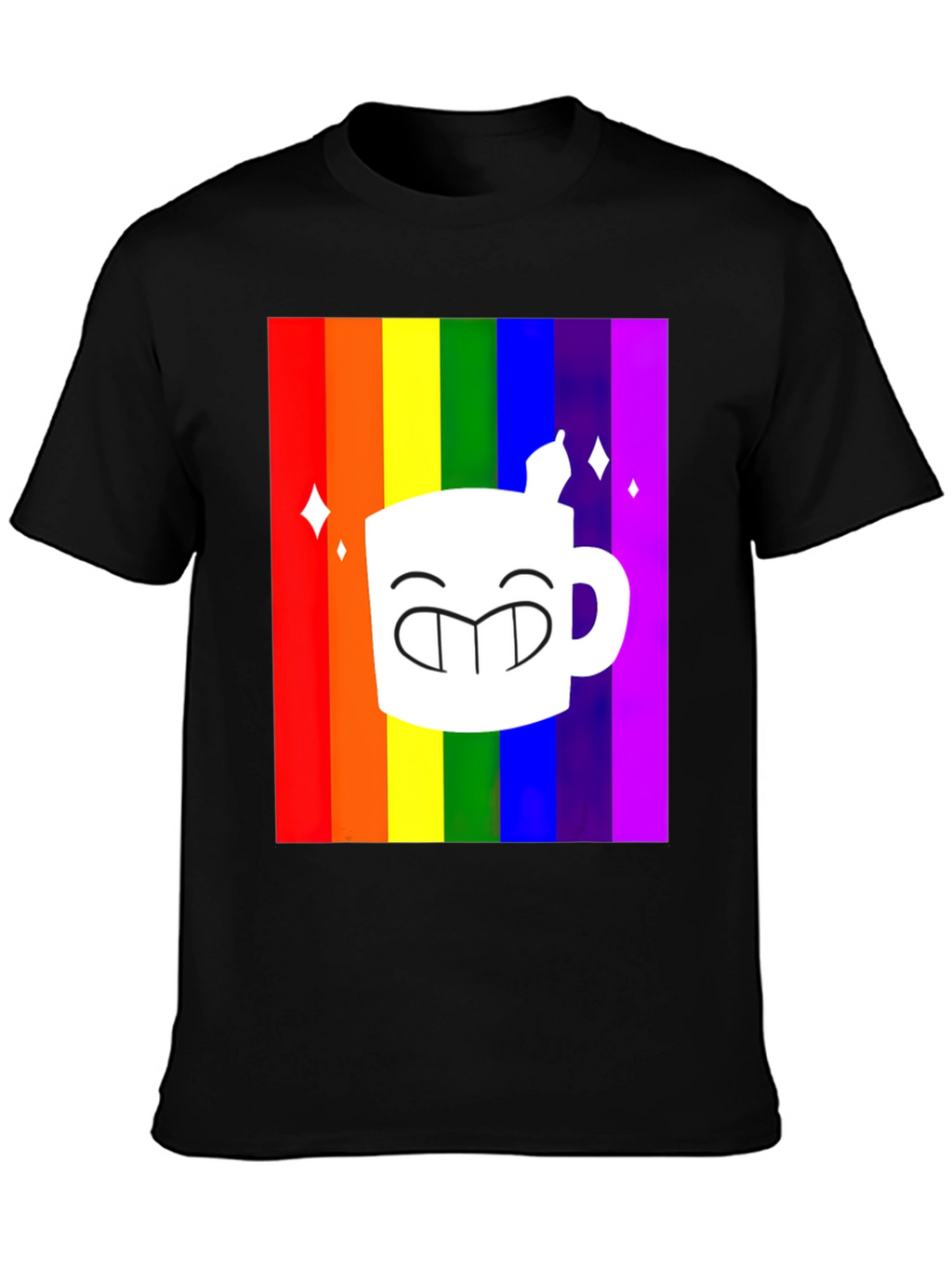 Rainbow Coffee Mug Graphic Tee - Black T-Shirt