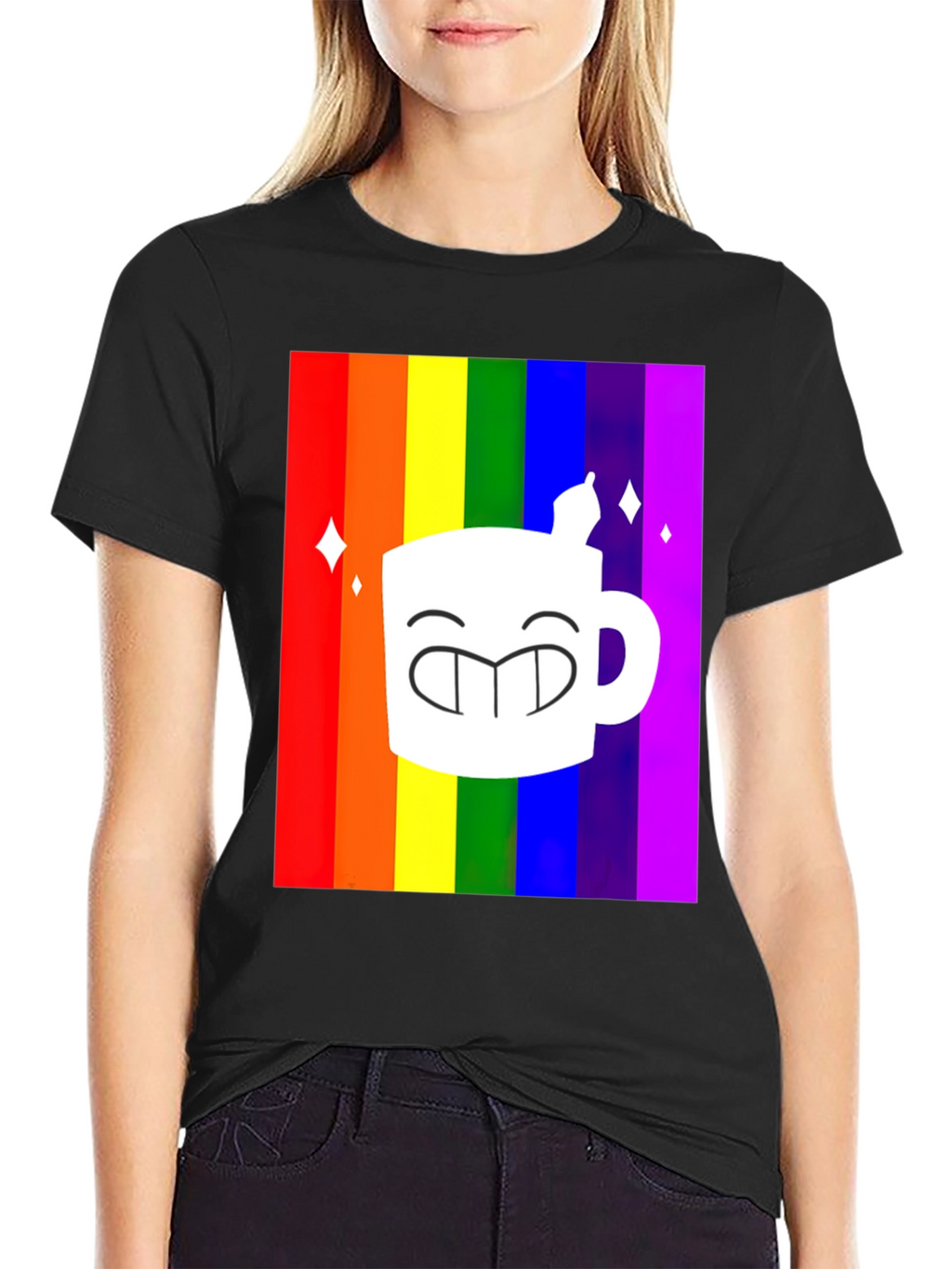 Rainbow Coffee Mug Graphic Tee - Black T-Shirt
