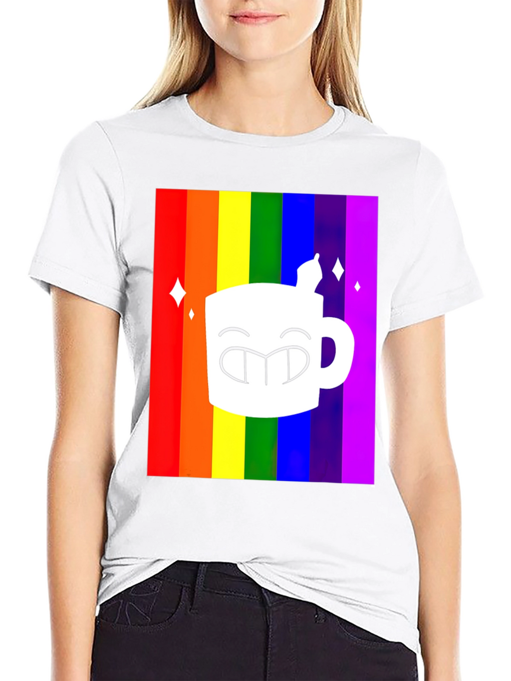 Rainbow Coffee Mug Graphic Tee - Black T-Shirt