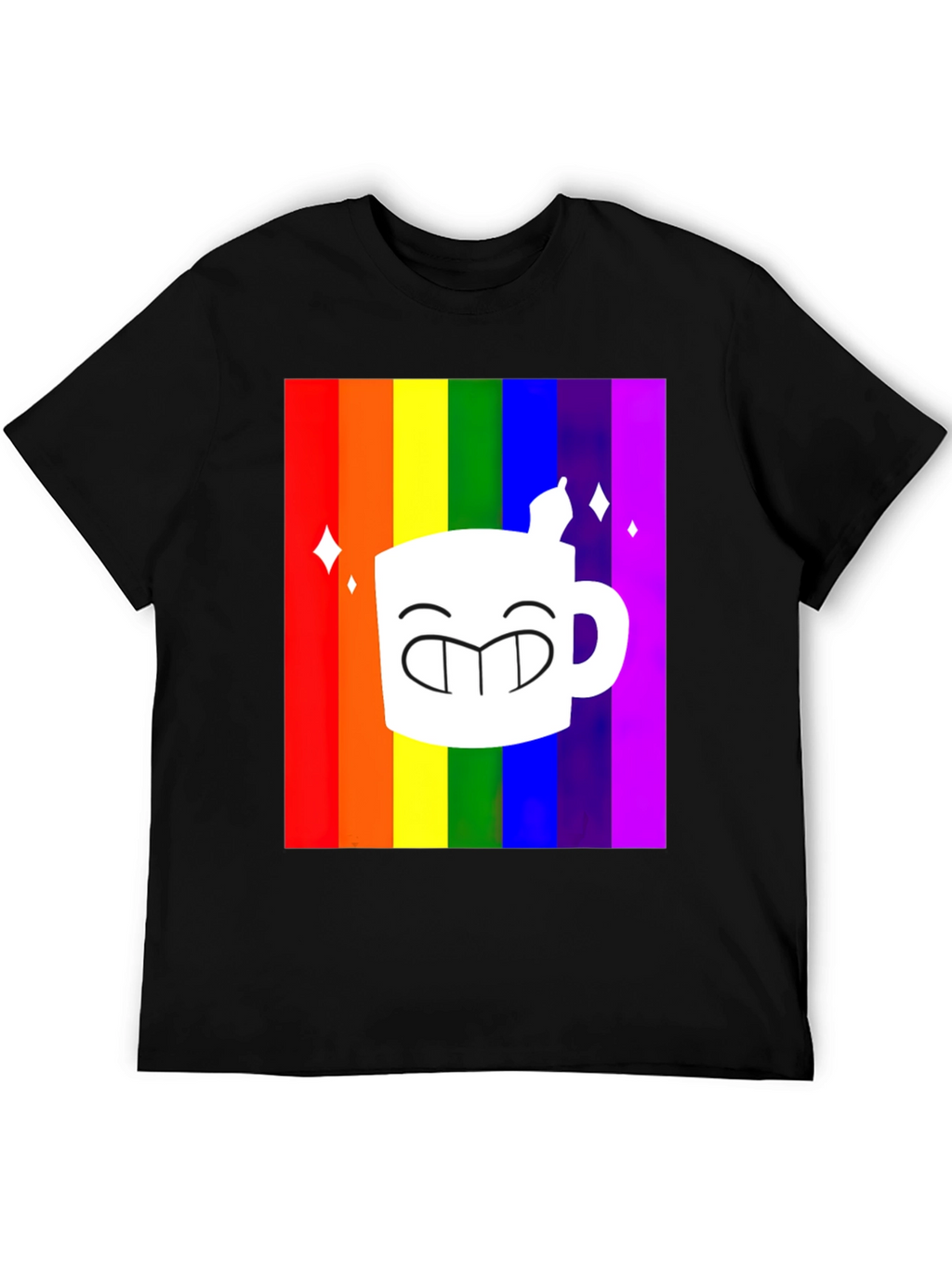Rainbow Coffee Mug Graphic Tee - Black T-Shirt