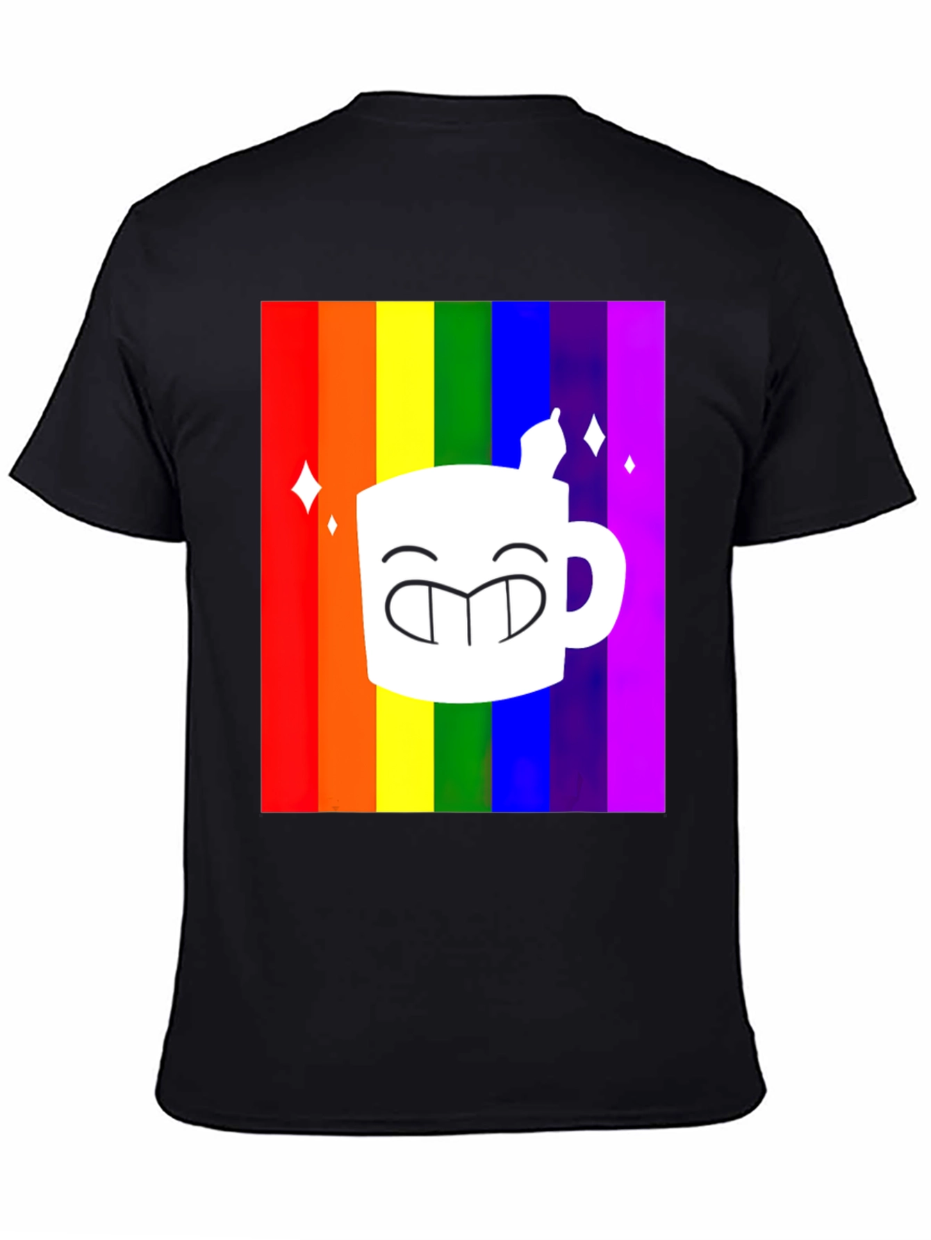 Rainbow Coffee Mug Graphic Tee - Black T-Shirt