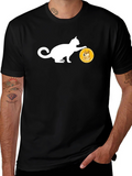 Cat Pushing Doge Coin Black T-Shirt