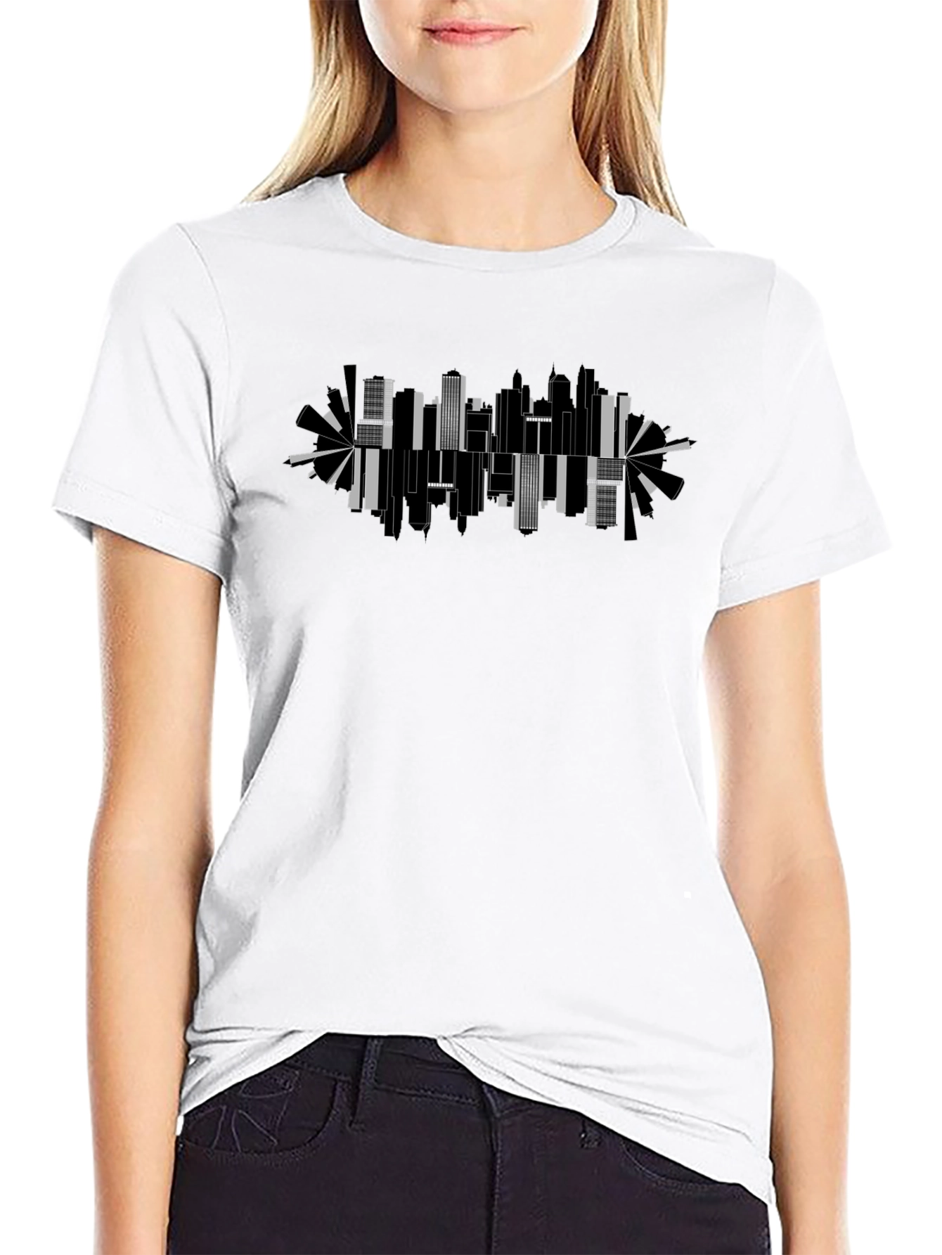Abstract Cityscape Graphic Black Tee